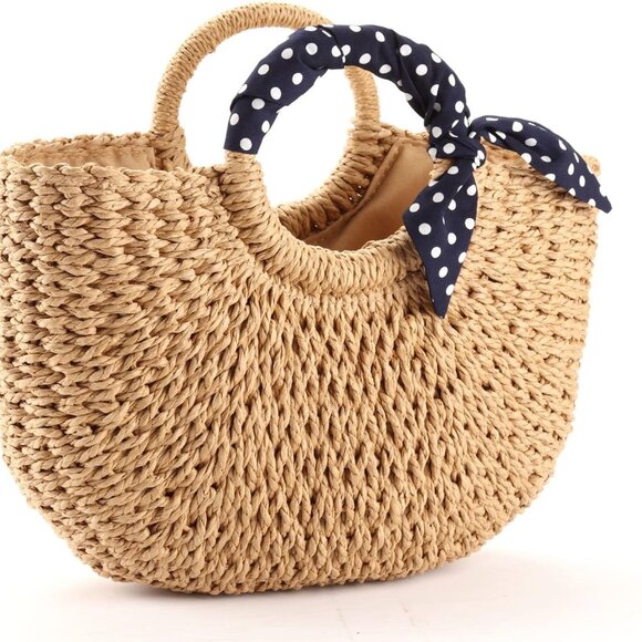 Summer Beach Bag Handmade Straw Tote Women Large Drawstring Gift - Picture 1 of 9